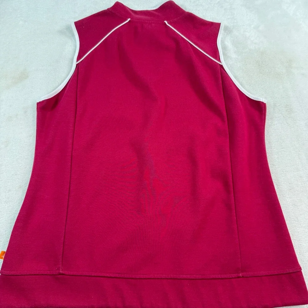 Orvis Womens Full Zip Vest Pink Striped Mock Neck Pockets Activewear Size M